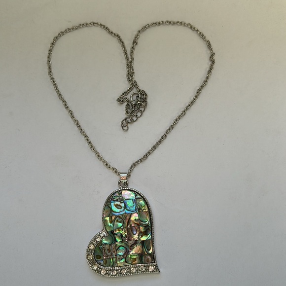 Genuine Abalone Silver Heart Necklace - Picture 6 of 9